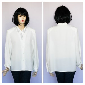 Vintage white blouse Oversized blouse Embroided blouse Large blouse Women&#39;s shirt Long sleeve blouse Loose blouse Oversized shirt White top