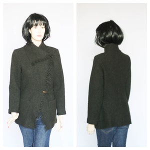 Vintage wool jacket Womens jacket Warm jacket Wool blazer Black coat Wool jacket Retro blazer Black blazer Warm blazer Fitted blazer Fringe