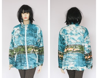 90s jacket Windbreaker for women Sport top Athletic jacket Size medium Schell jacket Track top Multicolour jacket Rainbow jacket 80s fashion