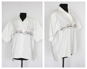 SailBoat print marine Bluse Yaht Bluse Elegante Bluse Damenbluse Party Bluse Lockere Bluse Kurzarm Ocean sea print