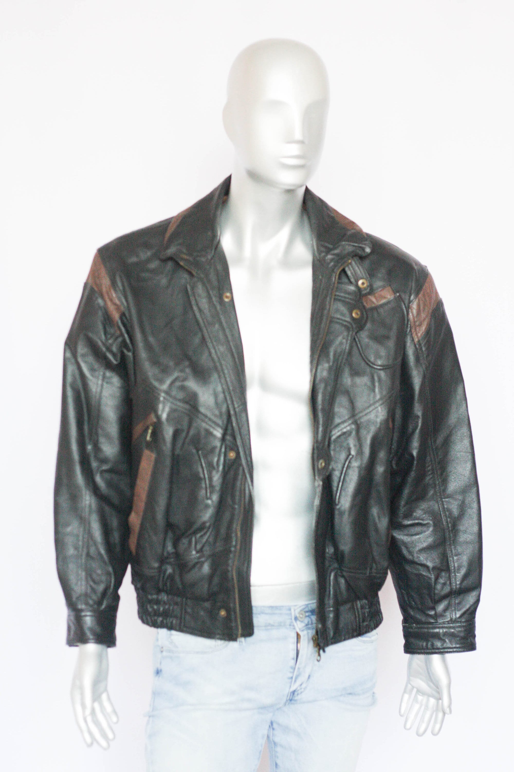 Vintage Bomber Leather Jacket Mens Jacket Leather Jacket Size Etsy
