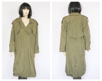 Vintage trench Womens trench Spring coat Size medium Fabric coat Cotton coat Casual coat Long coat Autumn coat Belted coat Khaki coat