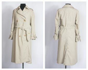Vintage belted trench Womens trench Spring coat Size XS Fabric coat Viscose coat Casual coat Long coat Autumn coat Loose Lightweight