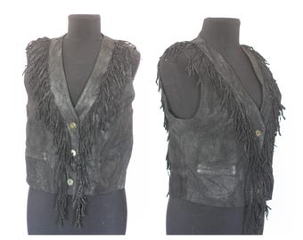 Echt leren vest bruin vest western vest gothic vest koe meisje steampunk vest vintage vest bikerclother franje vest damesvest suède
