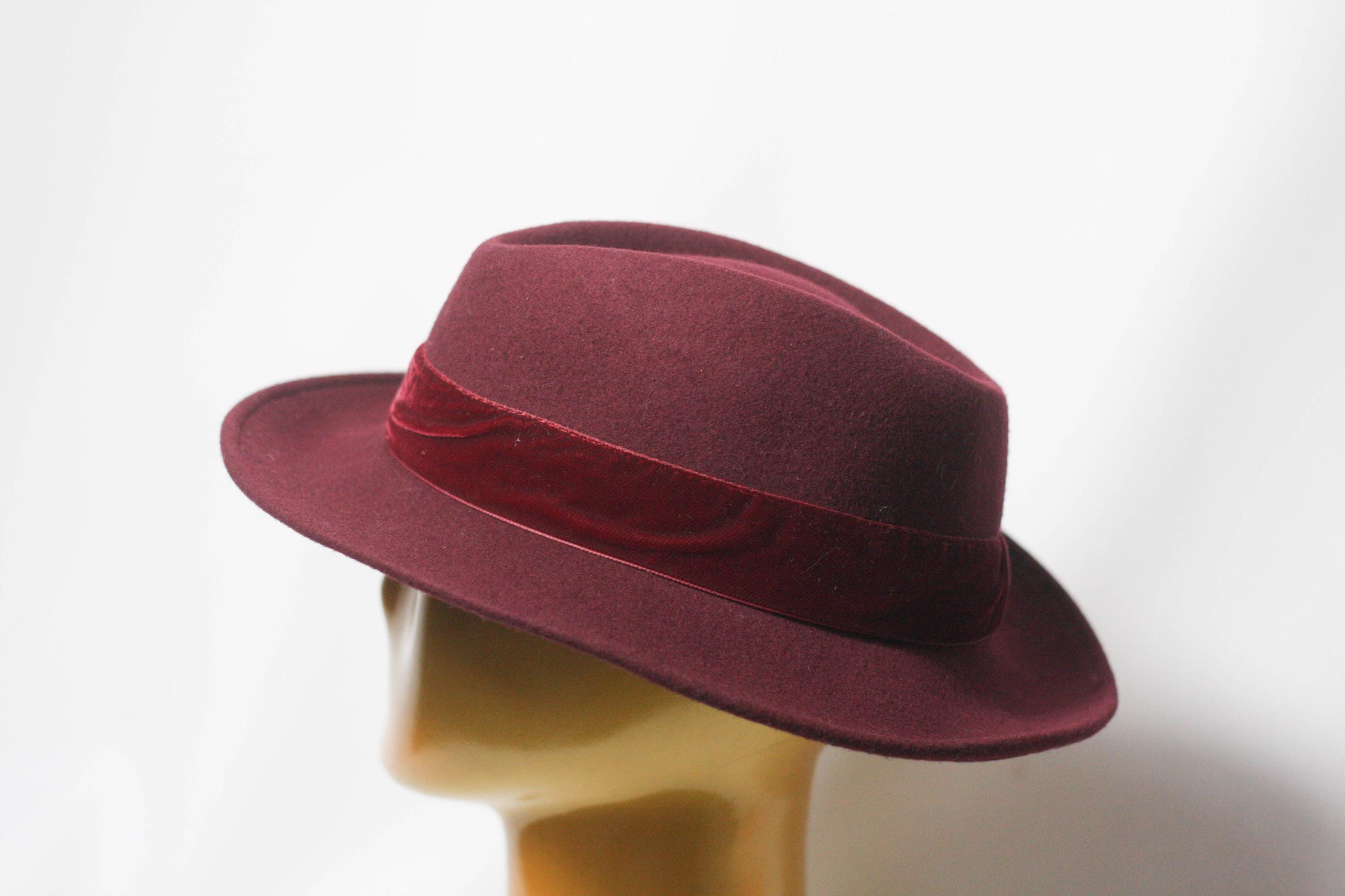 Cappello vintage in lana bordeaux Cappello da donna Fedora Taglia
