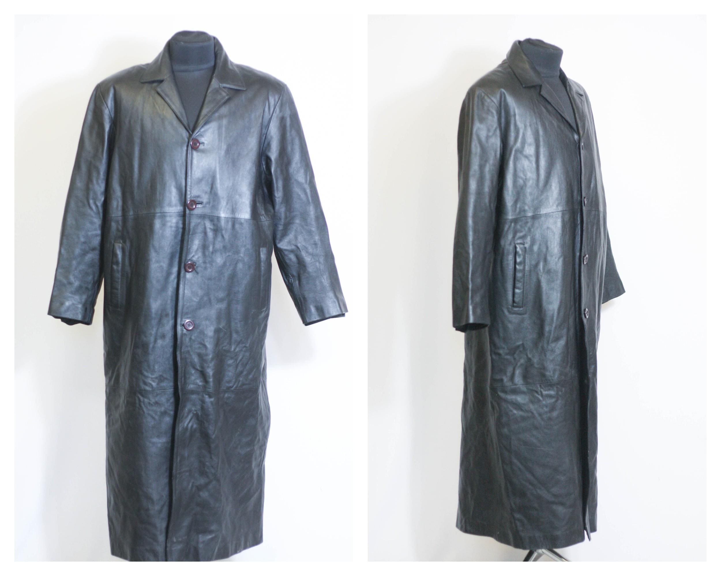 Maxi Long Black Leather Trench Goth Coat Gothic Trench Genuine
