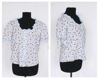 Camicetta Dirndl Camicetta vintage Camicetta novità Camicetta floreale Top Oktoberfest Camicetta da donna Camicetta bavarese Camicetta austriaca Camicetta scozzese Top blu