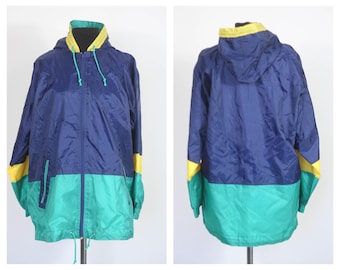 Veste bleue vintage Veste de sport coupe-vent pour femme Coupe-vent vintage Vêtements des années 90 Veste rétro Imperméable Veste décontractée mode Schell