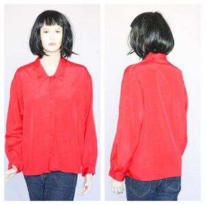Vintage Silk blouse Red blouse Classic blouse Casual blouse Womens blouse Formal blouse Red shirt Red top Oversized blouse Collared Button