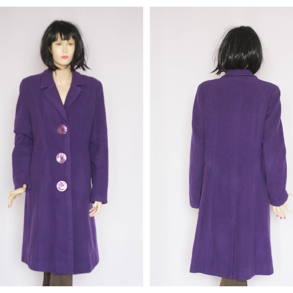 Purple Wool vintage coat Winter coat Felt coat Warm coat Retro coat Women coat Overcoat Outwear coat Size medium Long coat Wool trench