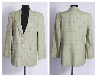 Womens wool&silk blazer Womens blazer Wool blazer Suit jacket Casual jacket Everyday blazer Beige blazer Single breasted Tartan