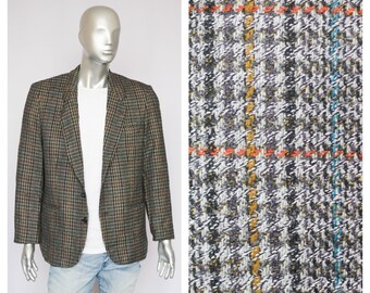 Size large Vintage mens blazer Wool blazer Plaid blazer Stylish blazer Wool jacket Casual blazer Brown blazer Tweed blazer mens Clothing