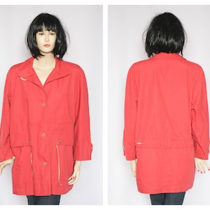 red jacket Womens trench Spring coat Size large Fabric coat Casual coat Long coat Autumn coat Loose coat Autumn parka