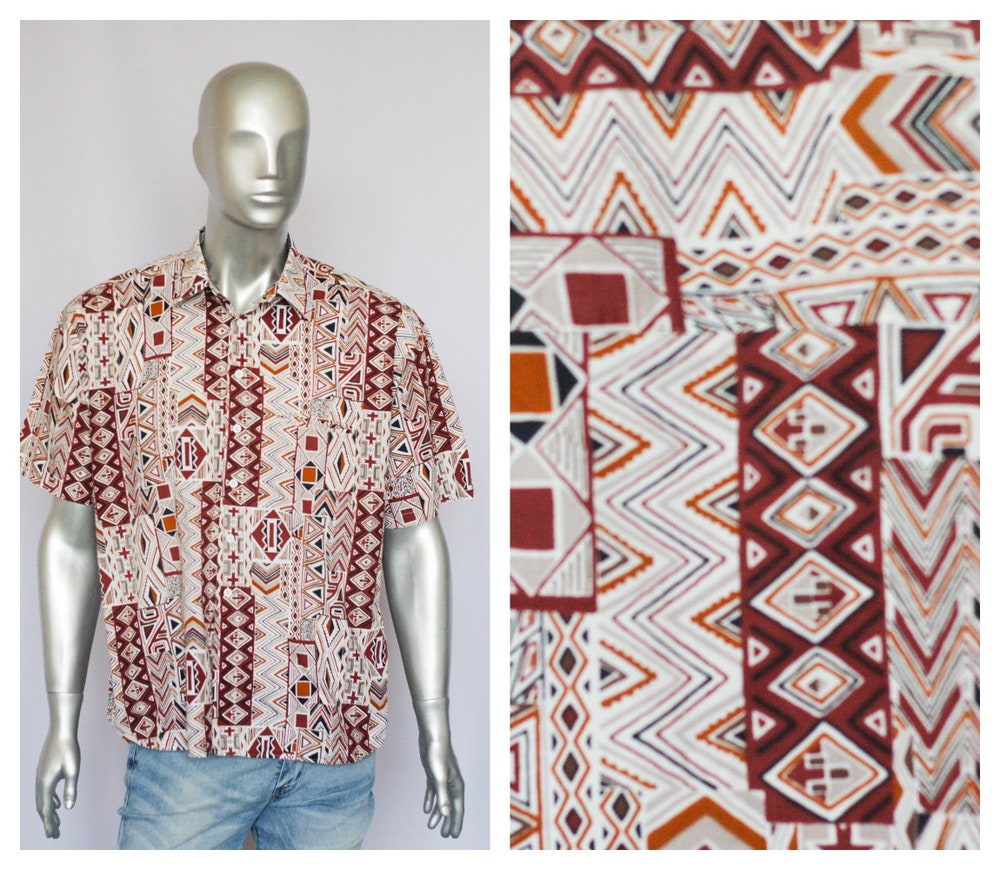 Abstract Shirt Boho Shirt Men'S Shirt Short Sleeve Shirt Size Large Shirt Abstract Print Brown Shirt Hippie Shirt Paint Shirt Hipster Shirt Teefashion