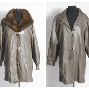 Vintage abnehmbare Fell Lederjacke Damen Mantel Winter Lederjacke Winter Oversized Mantel Größe Medium Pelzmantel Echtes Leder Shearling