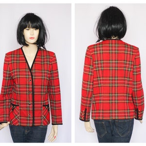 Lighweight blazer Red blazer Fitted blazer Womens blazer Tartan blazer Plaid blazer Checkered jacket Retro jacket Vintage blazer Size M
