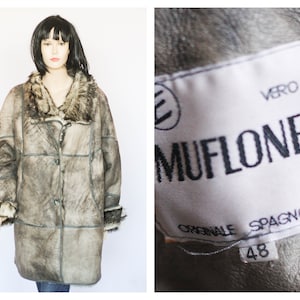 Real Muflone Fur coat Leather vintage coat Long sleeve coat Winter coat Warm coat Retro coat Long Brown coat Women coat Overcoat Outwear