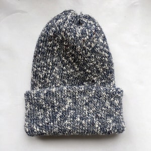 Blue Grey Ribbed Beanie Hat