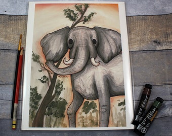 Elephant Watercolor Print 8.5x11