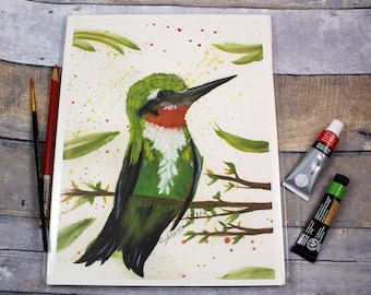 Ruby Throated Hummingbird Watercolor Print 8.5x11