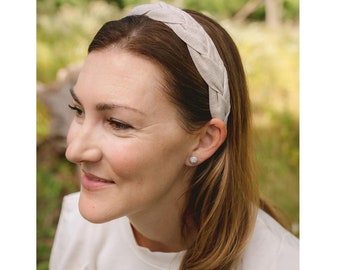 Braided Linen Headband: Neutral Turban Style - Handmade in Chicago