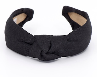 Handmade Black Linen Knot Headband: Comfortable Hair Accessory