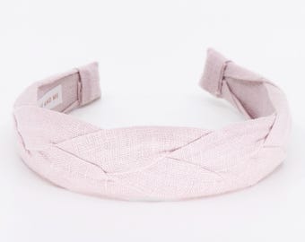 Pale Pink Linen Braided Headband: Comfortable Alice Band, Handmade in USA