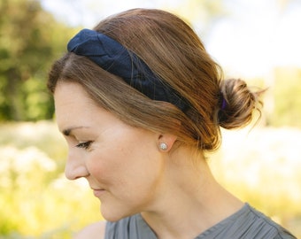 Solid Color Braided Headband for Women, Turban Headband, Girls Hair Accessory, Fall, Winter Headband, European Linen, Neutral, Navy Blue