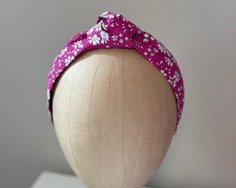 Damen Knoten Stirnband Beere Pink Floral Liberty of London, Mädchen/Tween Knoten Stirnband Stirnband, angenehm den ganzen Tag zu tragen