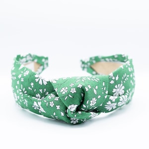 Comfortable Green Floral Spring Summer Knotted Headband for Women & Girls, Liberty of London Capel Fabric, Michigan State, Boston Celtics