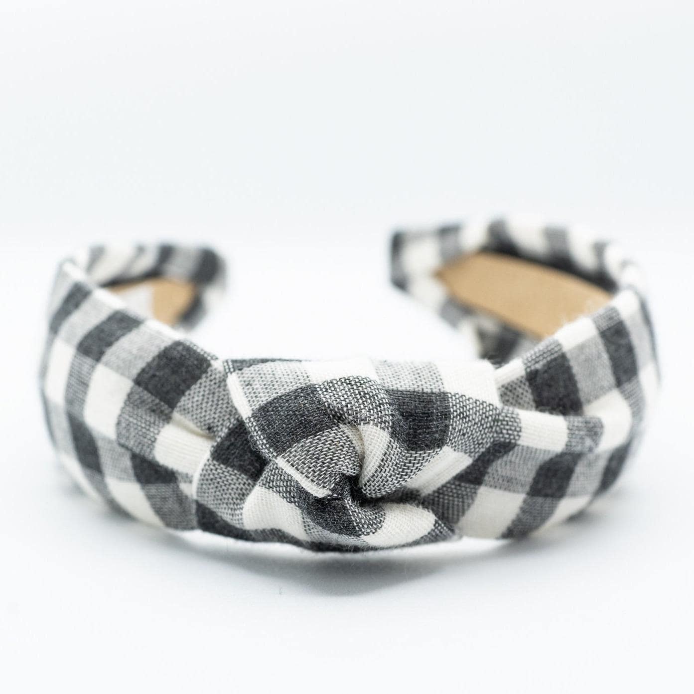 Black and White Buffalo Check Knotted Headband: Plaid 
