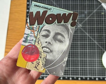 ACEO Abstract Collage Art "Wow" - 2.5 x 3 Playing Card