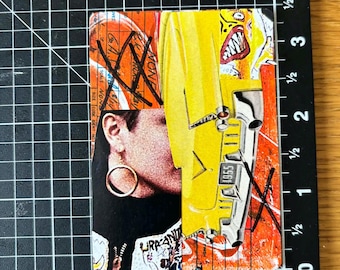 ACEO Abstract Collage Art "Road Rage" - 2.5 x 3 Playing Card
