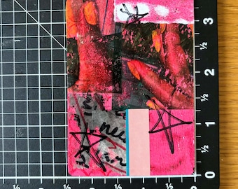 ACEO Abstract Collage Art "Nails" - 2.5 x 3 Playing Card