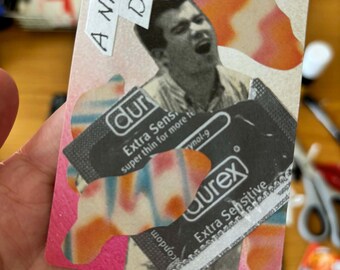 ACEO Abstract Collage Art "Condom" - 2.5 x 3 Playing Card