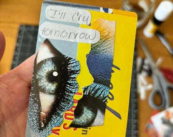 ACEO Abstract Collage Art "Cry Tomorrow" - 2.5 x 3 Playing Card