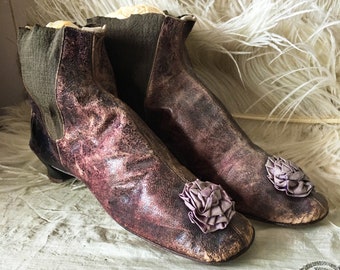 Early 19th. Century French Leather Purple Violet Shoes Boots