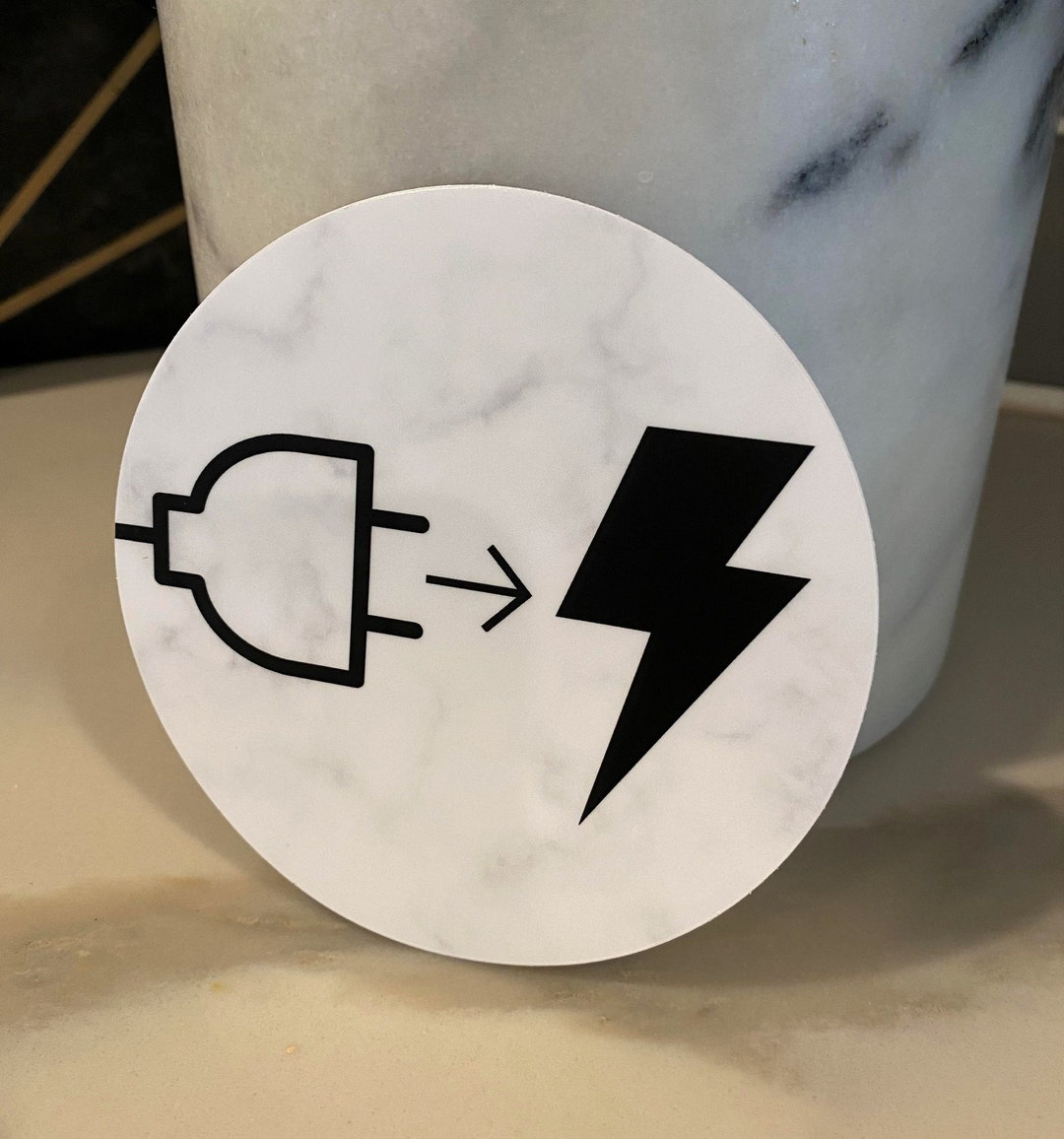 Plug to Charge White Marble Electric Vehicle Car Bumper Sticker Vinyl ...