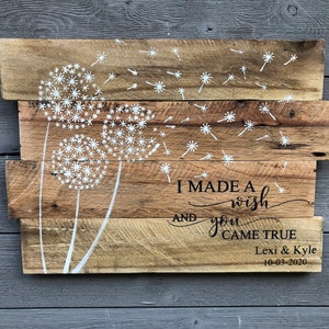 Bridal shower, gift for bride, Love Pallet Sign, I Made a Wish, Pallet Wood Sign, Bedroom Wall Decor, Engagement Gift, Dandelion art