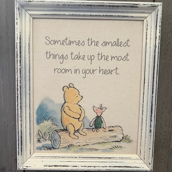 Winnie the Pooh sign, Sometimes the smallest, Pooh Nursery quote, Baby shower gift, Framed canvas print , Nursery decor, Baby reveal gift