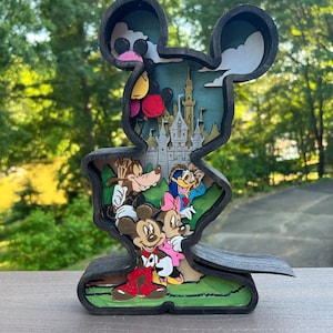 3D Wooden Mickey Mouse Decoration, Wood Carving, Wooden Disney Scene, Kids room sign, Gift for Her, Nursery room decor