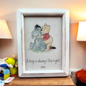 Winnie the Pooh Nursery Decor: Shabby Chic Frame, &#39;A Hug&#39; Quote
