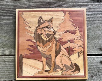 3D Laser Cut Wood Art: Majestic Wolf, Forest Scene