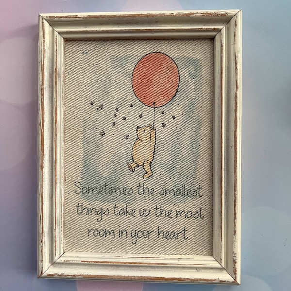 Winnie the Pooh sign | Sometimes the smallest things | Pooh Nursery quote | Framed canvas print | Nursery decor | Baby reveal gift