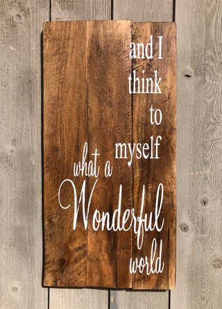 Mrc Wood Products Cartello In Legno White Wall Sign 6x18 - What A Wonderful World - Decorazione Rustica Per La Casa