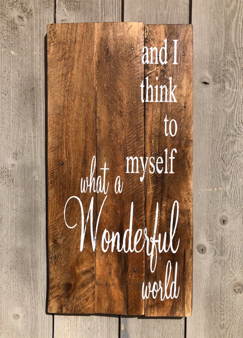 Mrc Wood Products Cartello In Legno White Wall Sign 6x18 - What A Wonderful World - Decorazione Rustica Per La Casa