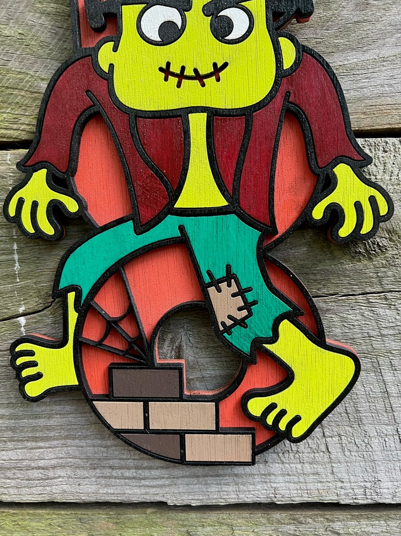 Halloween Frankenstein Boo Sign, Laser Cut Baltic Birch, Hand Painted ...
