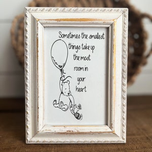 Winnie the Pooh Nursery Sign: Shabby Chic Frame, Engraved Quote