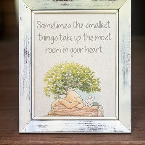 Winnie the Pooh sign, Sometimes the smallest, Pooh Nursery quote, Baby shower gift, Framed canvas print , Nursery decor, Baby reveal gift