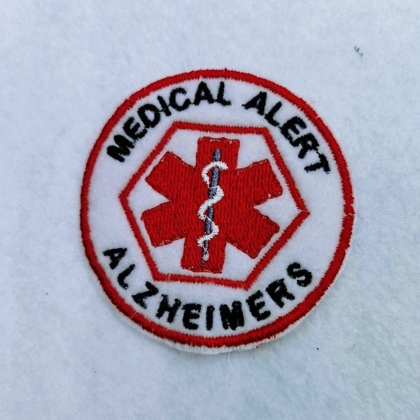 ITH Alzheimer's Medical Alert Applique Patch  - fits 4x4 hoop 65mm Round 2.5inch - Iron-On or Sew on Badge